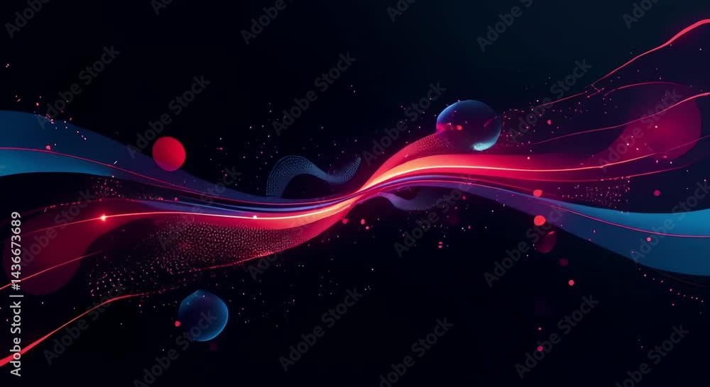 Poster an abstract background with red and blue lines and dots.