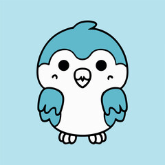 Obraz premium Adorable cartoon penguin illustration cute baby bird design icon blue kids cold snow white happy