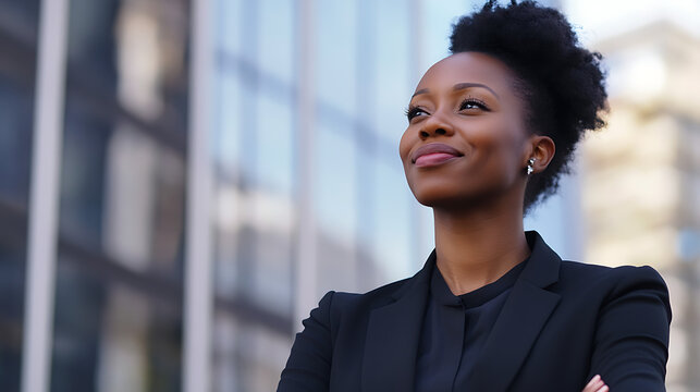 Confident african american businesswoman in city setting