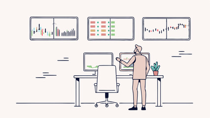 Stock Broker Analyzing Stock Price Vector Art Professional Financial Scene