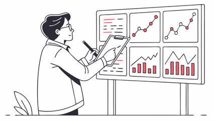 Stock Market Analyst Reviewing Charts on White Vector Art Business Analysis Illustration