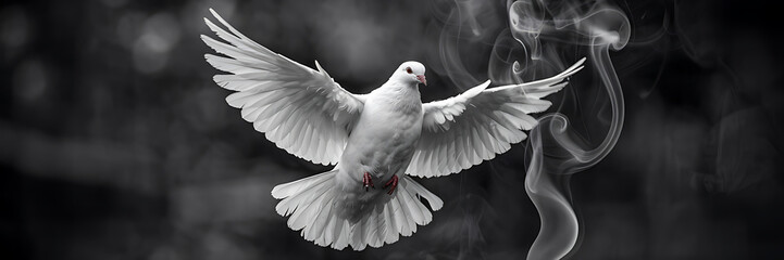 White Dove in Flight, Smoke Background