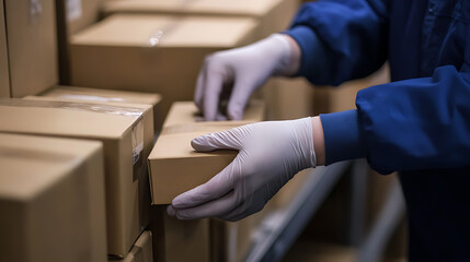 Obraz premium Worker Handling Boxes in Warehouse