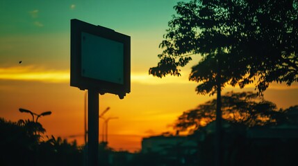 A low-angle shot captures the silhouette of a bus stop sign in Bandung on April 5th, 2025.
 