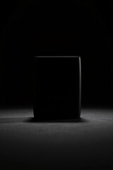 A minimalist black silhouette against a dark background, creating a sense of mystery and elegance.