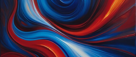 Oil painting texture detail featuring bold red and blue strokes conveying movement and intensity