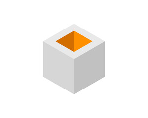 Modern isometric cube with vibrant orange inner square.  Ideal for presentations, websites, or app design, symbolizing potential, innovation, and hidden opportunities.  Clean, minimalist style.