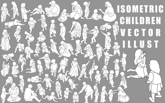 Isometric active children vector illustration collection