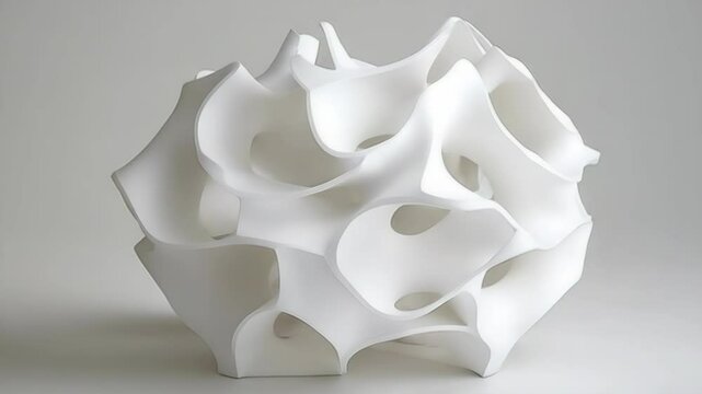 Abstract geometric structure with flowing white forms, generative organic design, architectural model, modern sculpture and 3D rendering