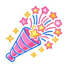 Obraz premium Colorful Confetti Popper with Stars on White Background - Festive Celebration Element for Parties and Events