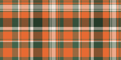 Classic tartan plaid pattern. Traditional Scottish design in orange, green, and white. Perfect for backgrounds, textiles, and holiday themes. Versatile  timeless.