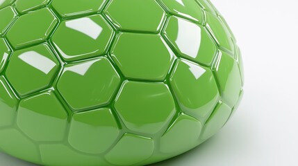 Abstract Green Geometric Sphere with Hexagonal Facets Shiny Surface 3D Render Closeup View Clean Background