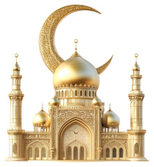 Obraz premium PNG Golden Mosque with Crescent Moon Symbol of Islamic Culture mosque architecture crescent.