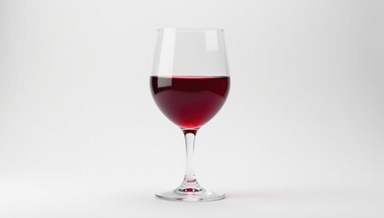 A single glass of deep crimson wine on bright white backdrop , clean, red