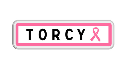 Panneau de sortie de Torcy, Seine-et-Marne, Île-de-France avec Ruban Octobre Rose