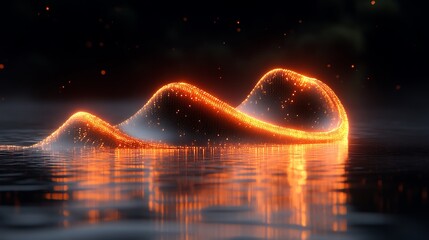 Glowing Abstract Landscape Reflecting in Dark Water