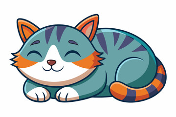 Cat cartoon sleeping isolated illustration on white background.