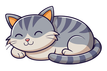 Cat cartoon sleeping isolated illustration on white background.