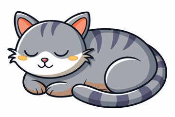 Cat cartoon sleeping isolated illustration on white background.