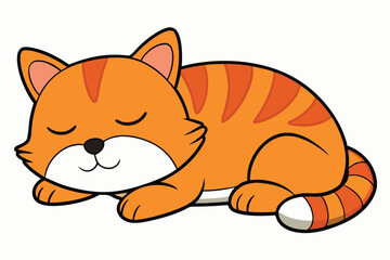 Cat cartoon sleeping isolated illustration on white background.