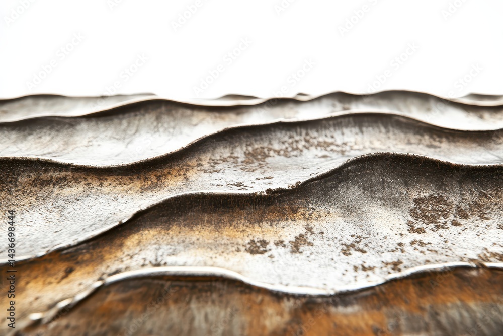 Poster Waves of weathered metal texture showcasing rust patterns under bright lighting in an indoor setting
