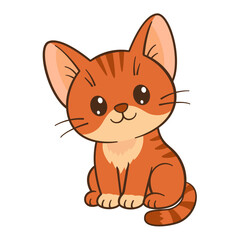 Red cat sits. Cute ginger tabby kitten. Flat style Chibi cat clean, simple design. Perfect for children’s content, greeting cards, stickers, tshirts, mug and posters Vector illustration 