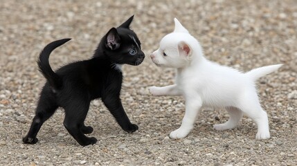 Two Adorable Kittens Playfully Interacting on a Textured Surface
