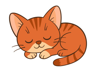 Cute orange tabby kitten sleeps sweetly. Sleeping Chibi Cat. Flat style, clean, simple, adorable feline graphic. Perfect for children’s content, greeting cards, stickers, or tshirts, mug and posters