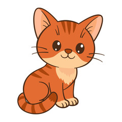 Red cat sits. Cute ginger tabby kitten. Flat style Chibi cat clean, simple design. Perfect for children’s content, greeting cards, stickers, tshirts, mug and posters Vector illustration 