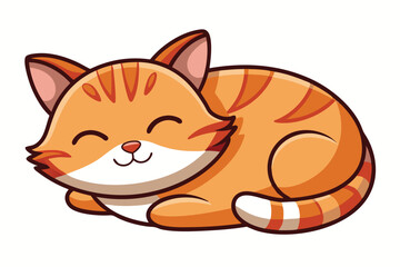 Cat cartoon sleeping isolated illustration on white background.