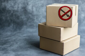 Stacked cardboard boxes with a no return symbol