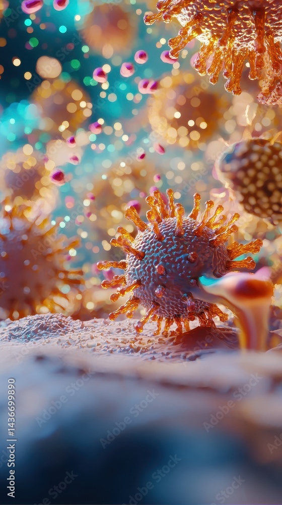 Aufkleber microscopic view of viral particles detailed 3d render infectious agents cellular structures biomedi