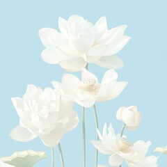 The delicate white anemones are showcased in an elegant illustration on a blue background with a textured finish, making it perfect for decorating homes, creating cards, or producing prints