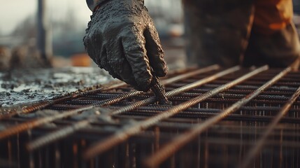 Construction Worker Handling Reinforcement Steel Bars