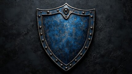 Fototapeta premium Ancient, blue shield on dark stone