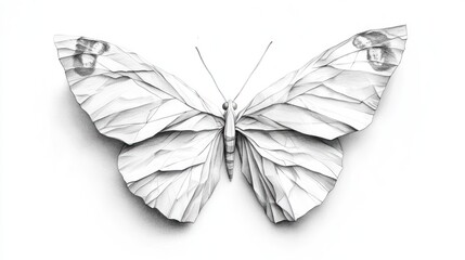 Butterfly paper model casting a shadow on white background for a creative art project