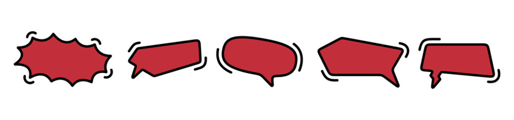 Empty speech bubble signs set. Vector blank red dialog clouds.