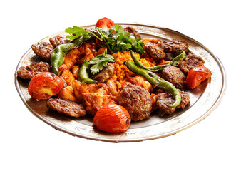 lunch of meatball kofta, peppers and coos coos