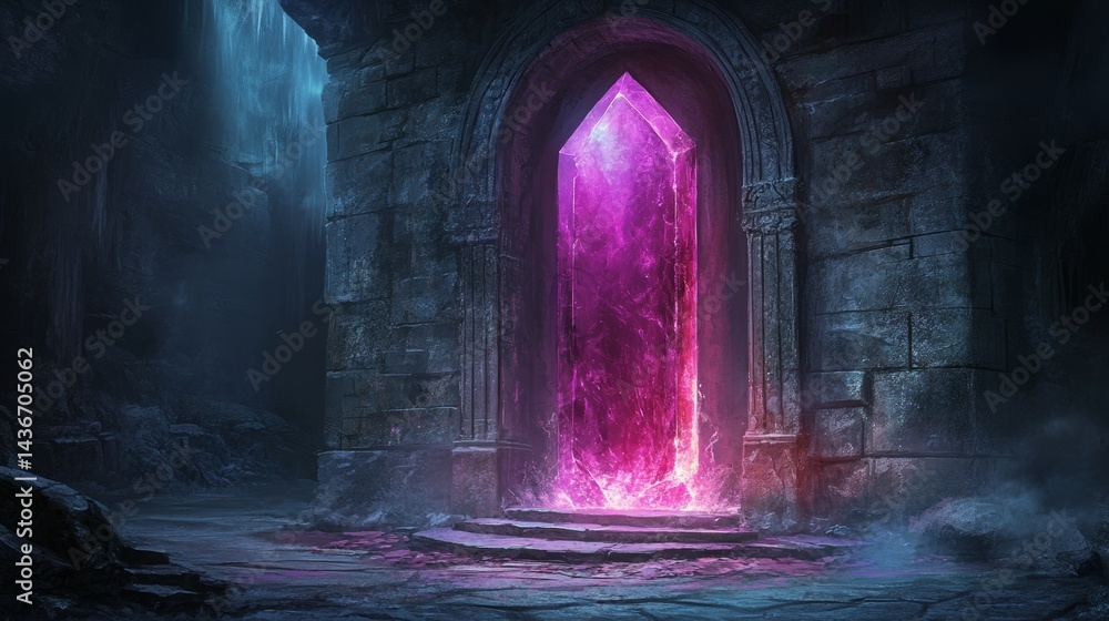Aufkleber enchanted monolith is the title given to an illustration of ancient mysterious ruins containing a gl