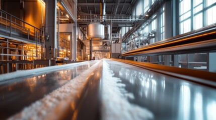 Fototapeta premium Industrial Factory Interior: Conveyor Belt in Modern Plant