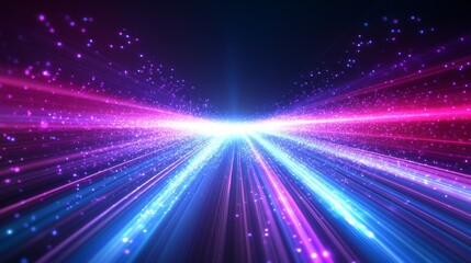 Naklejka premium The illustration Blurred Reality showcases a data center with blurred lights and server racks, representing the concept of high-speed data processing and futuristic technology in a vivid manner