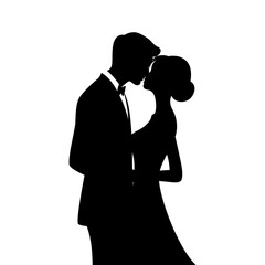 Bride and groom. Black silhouette. Vector illustration