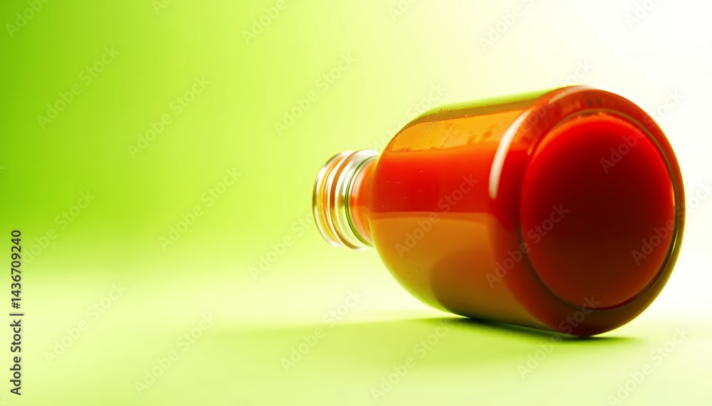 Poster bottle of orange juice isolated on green screen background for ads promotion with clean blank backdr
