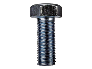 High-resolution close-up of a single hexagon head bolt against a clean white background.