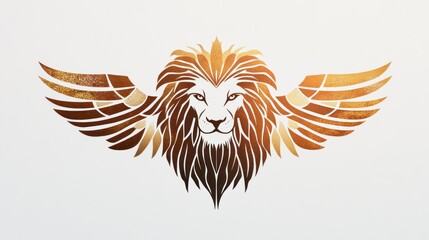 Obraz premium Winged lion head, majestic design, white background, graphic art, logo design