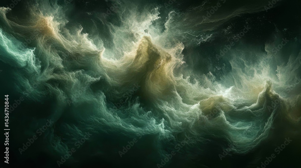 Poster powerful turquoise ocean waves are captured from an aerial view to create a dynamic texture in the a