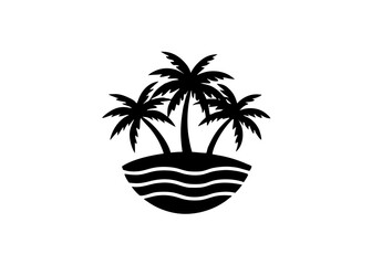 Tropical Island Silhouette: A minimalist graphic showcases the serene beauty of a tropical paradise, evoking a sense of escape, featuring three palm trees.