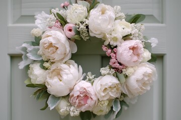 Elegant Spring Floral Wreath with Cream and Blush Flowers