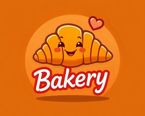 Bakery mascot: smiling cartoon croissant, warm brown palette, playful script.