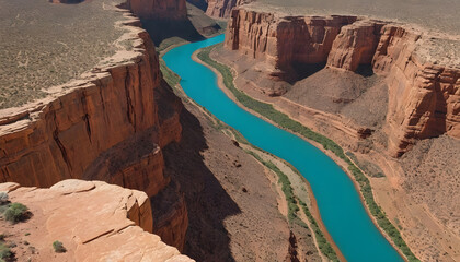 Scenic View of a Serene River Flowing Through a Canyon Landscape